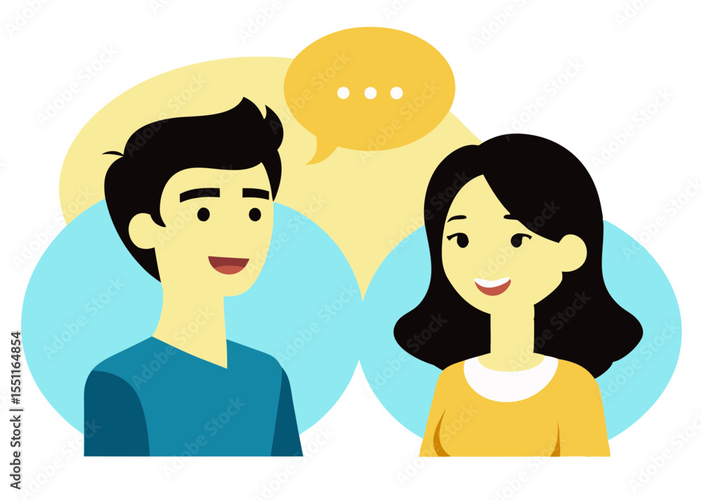 Fototapeta premium Two people in conversation with a speech bubble indicating communication