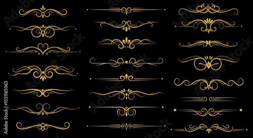Set of Vintage decorative golden lines. text dividers. Gold line border. Lines separators, Borders, Vintage dividers, Underline elements. ai generated
