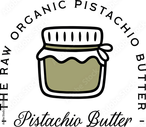 Pistachio butter raw organic premium quality natural aesthetic nut flavor cream paste logo sticker label badge. Retro vintage cottagecore minimal cute jar packaging illustration text design clipart.