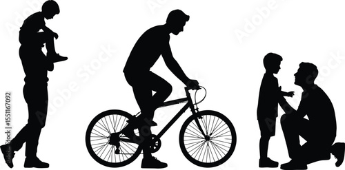 Father and child silhouette vector collection with bicycle and family activities