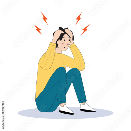Anxious Boy with Stress Mental Health Vector Illustration