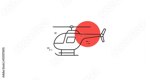 Helicopter Icon with Red Sun - Simple Vector Illustration