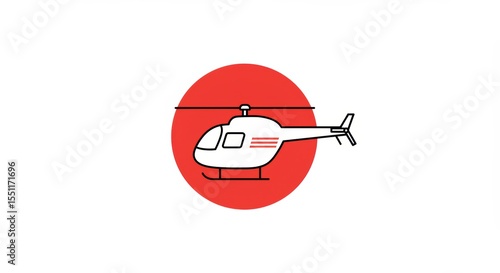 Helicopter Icon on Red Circle: Air Transport Vector