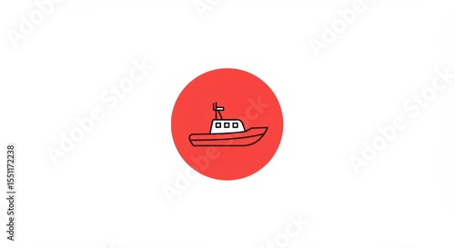 Red Circle Boat Icon: Simple Maritime Illustration