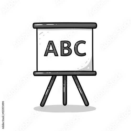 Simple doodle style illustration of a standing whiteboard showing ABC letters representing the start of learning fundamental knowledge education concept element design isolated