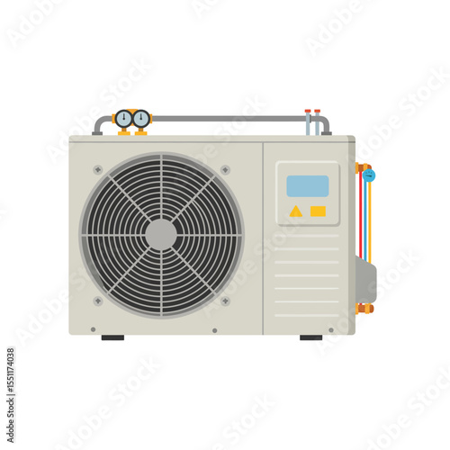 Air Conditioner Outdoor Unit with Gauges and Display Isolated on White
