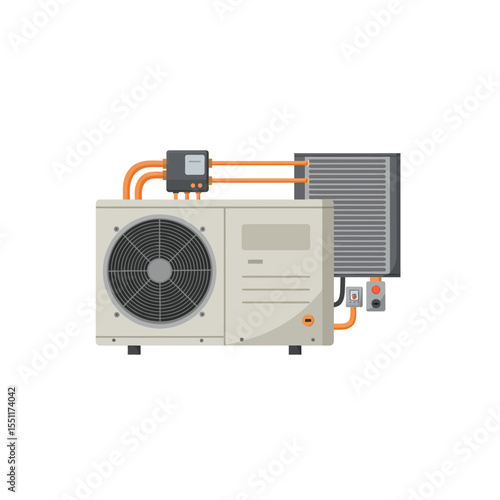 Air Conditioning Unit with Fan Condenser and Electrical Connections Illustration