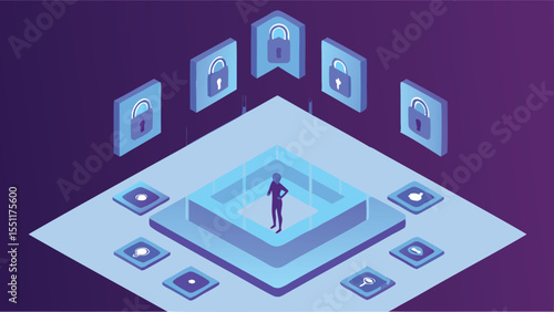 Secure virtual vault with encrypted icons hovering