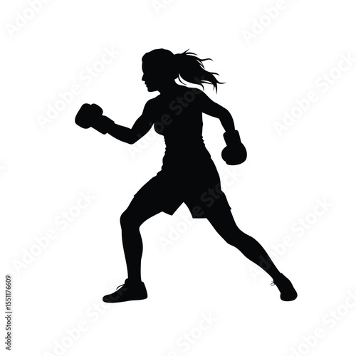 Silhouette of a woman boxer executing a jab in a dynamic pose