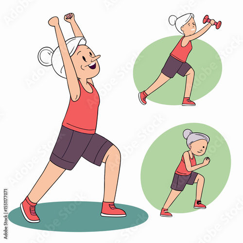 Elderly Women Embracing Fitness: A Cartoon Illustration of Active Senior Lifestyles