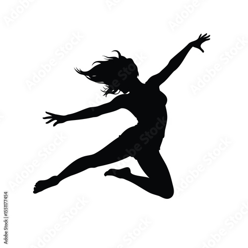 Dynamic Silhouette of a Woman in a Leaping Action with Expressive Pose