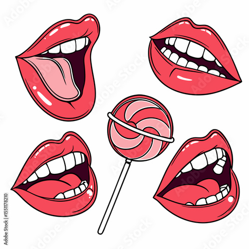 Whimsical lips and lollipop illustration evoking a playful, flirty mood