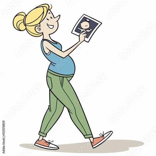 Blond expectant mother happily observing her baby's ultrasound imagery