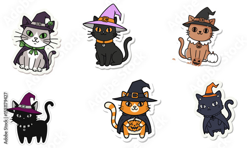 Cute Halloween Witch Cat Sticker Collection