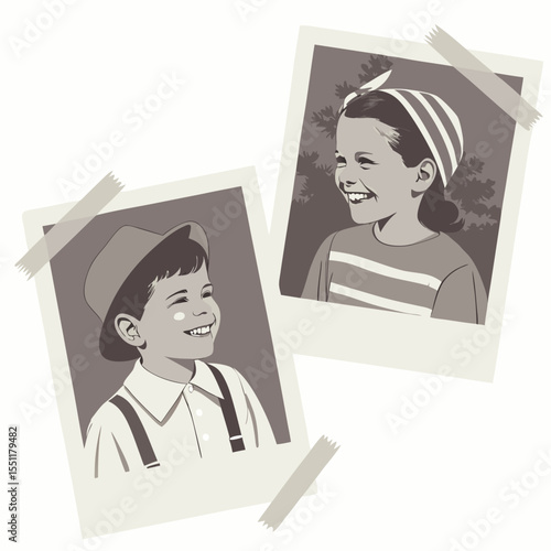 Nostalgic monochrome snapshots of childhood joy and vintage innocence