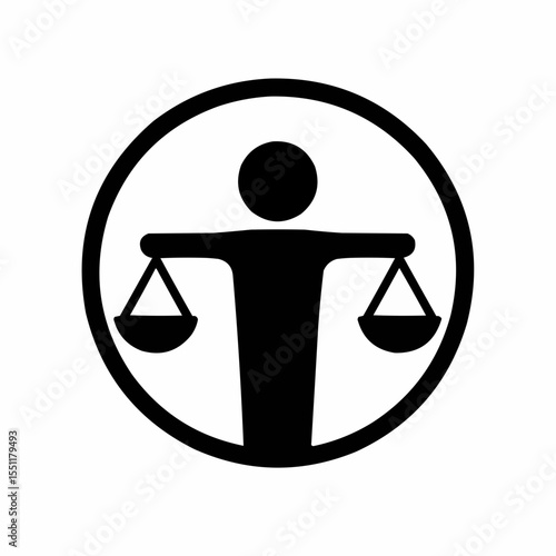 Law and justice symbol icon on white background, representing balance and legal concepts