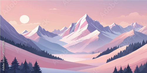 Snow-capped mountain peaks bathed in the ethereal glow of sunrise or sunset, overlooking a vast, cloud-filled valley