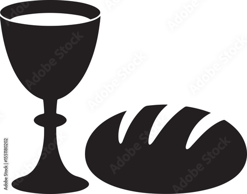 chalice and bread silhouette set for religious art, communion designs, and vector illustration projects