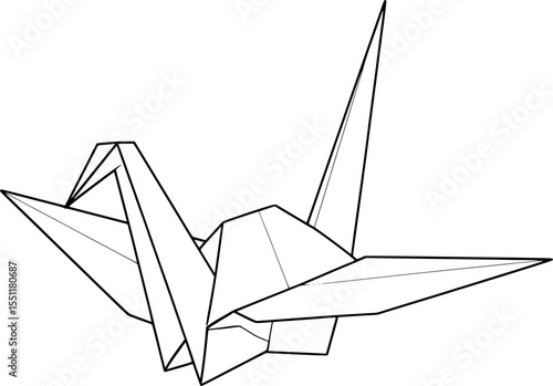 Simple hand drawn sketch line art origami crane clip art.
