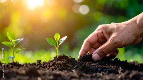 Wallpaper Mural Macro Photo of Human Hand Planting Tiny Seedling in Fertile Soil – Symbol of Growth and Sustainability Torontodigital.ca