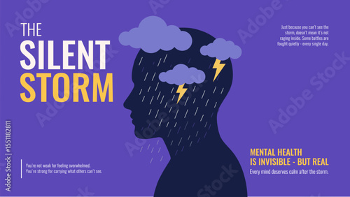 The Silent Storm - Emotional Turmoil and Anxiety Concept Illustration vector Design