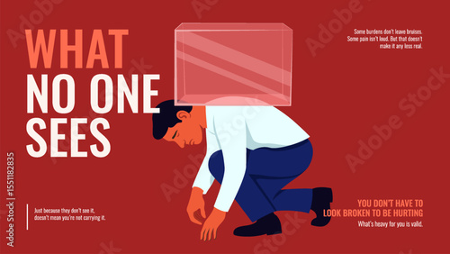 Invisible Burden – Mental Health Illustration of Emotional Struggles and Hidden Stress Vector Design