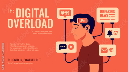 Digital Overload - Conceptual Art of Tech Anxiety and Mental Strain in the Digital Age Vector illustration Design