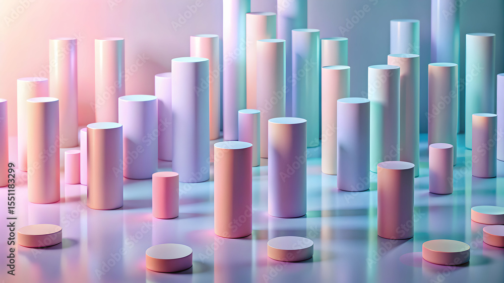 Obraz premium Minimalist pastel gradient with floating 3D cylinders