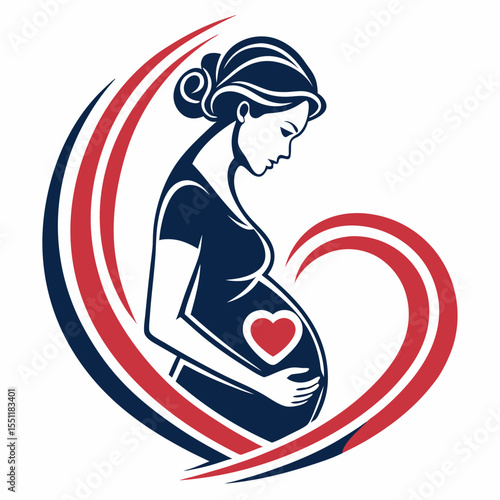 Elegant depiction of expectant mother with heart symbol representing love and new life
