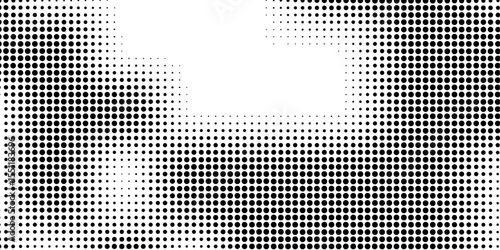 Vector Halftone Grid Fade Background with High-Contrast Black and White Pixel Texture.