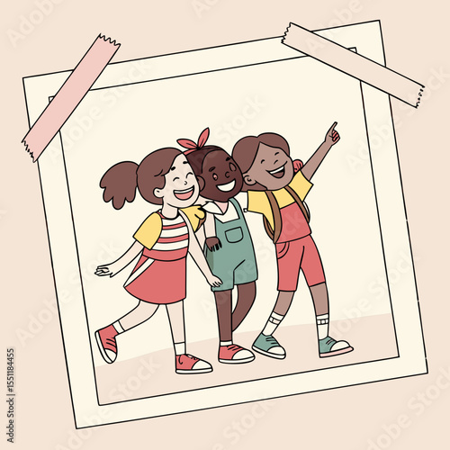 Charming snapshot of three diverse girls sharing a joyful moment of togetherness