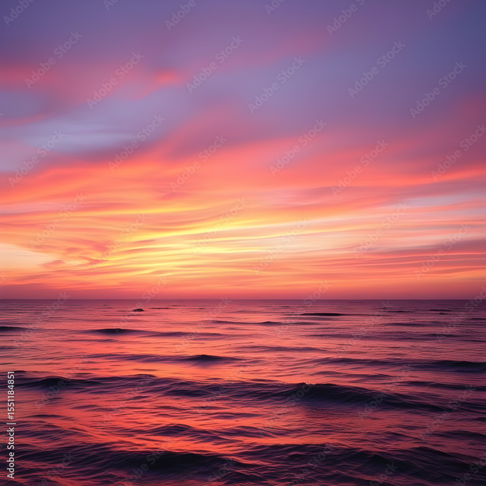 Fototapeta premium Vibrant sunset over calm ocean waves