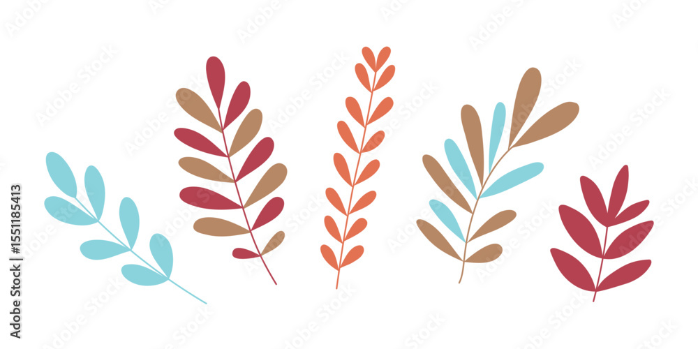 Fototapeta premium Hand drawn leaves set isolated on white background. Simple flat style