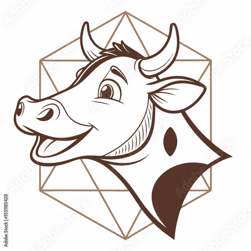 Stylized bovine illustration with geometric backdrop showcases a dairy animal