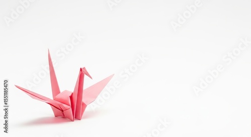 Free Download Pink origami crane on white background showcasing Japanese art and paper folding perfect for minimalist design projects - GFXLoad