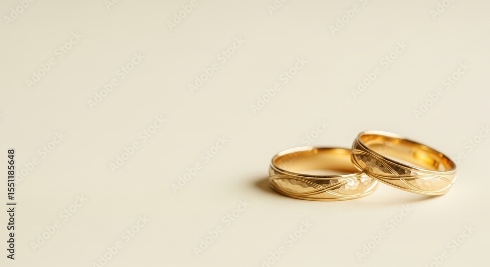 Two gold wedding bands showcasing elegant design perfect for romantic and jewelry advertising Two gold wedding bands showcasing elegant design perfect for romantic and jewelry advertising