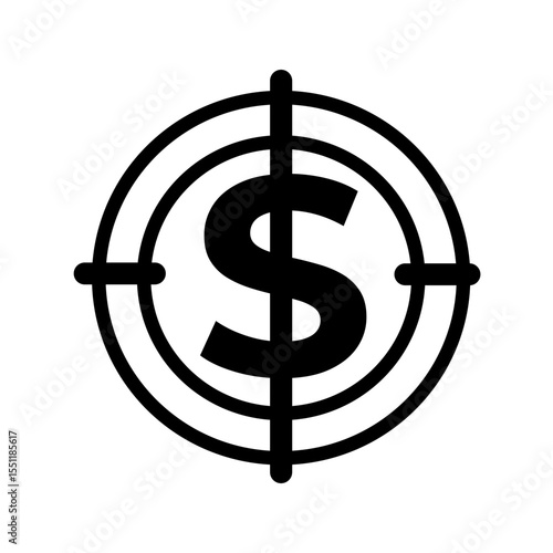 Dollar Sign Centered In A Target Symbol Suggests Focus And Financial Goal Achievement Icon Style
