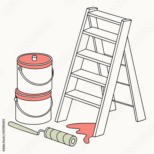 Simplified painting tools illustration showcasing home improvement equipment essentials
