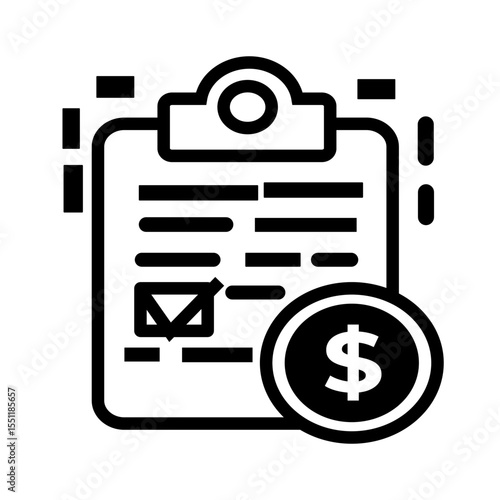 Financial Tracking Icon Presents A Clipboard With Checklist And Dollar Coin In A Clean Modern Style