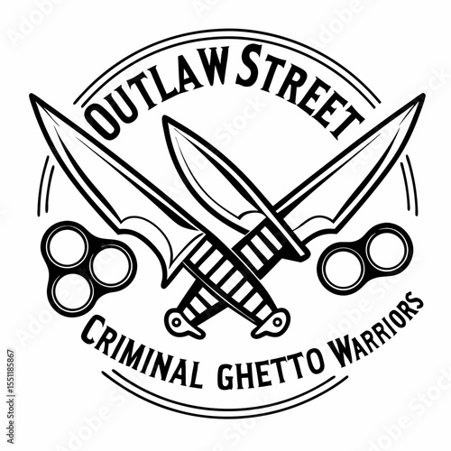 Outlaw Street Criminal Ghetto Warriors Emblem with Knives and Knuckle Dusters