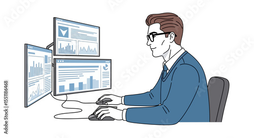 Data Analyst at Work with Multiple Monitors – Business Intelligence Concept