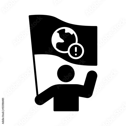 Climate Protest Glyph Icon. Person Holding Planet Sign. Global Warming Awareness Silhouette. Environmental Message Symbol.