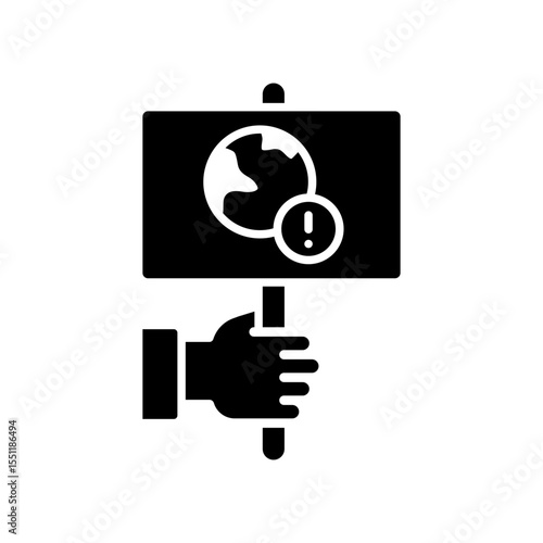 Protest Hand Glyph Icon. Holding Planet Sign Symbol. Climate Awareness Silhouette. Crisis Action Message.