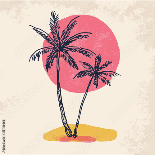 Vector illustration of summer poster in doodle naive style