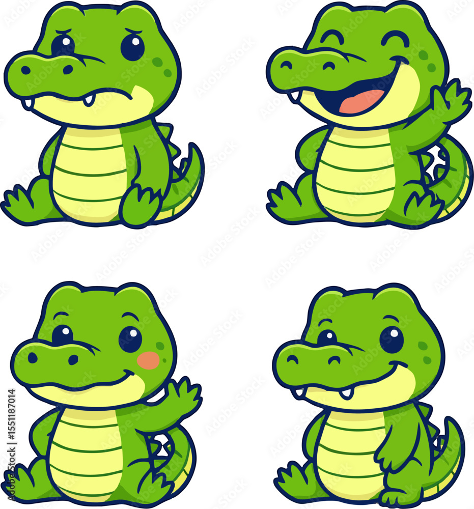 Obraz premium cute cartoon crocodile faces with different emotions for kids vector animal character illustration