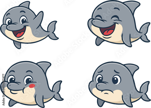 cute cartoon dolphin faces with various emotions for kids vector sea animal illustration