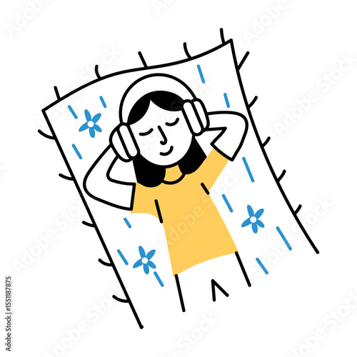 A drawing style illustration showing a person relaxing music
