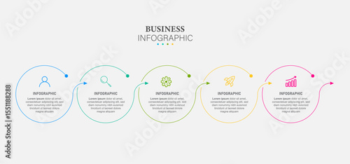 Line step infographic. 5 options workflow diagram, circle timeline number infograph, process steps chart. Linear vector infographics. Process order infographic arrow and steps point illustration 