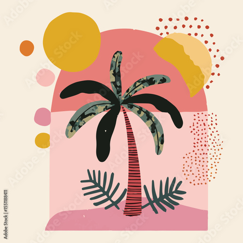 Vector illustration of summer poster in doodle naive style