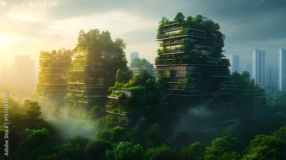 Obraz premium Futuristic Eco-City Skyline with Vertical Gardens
